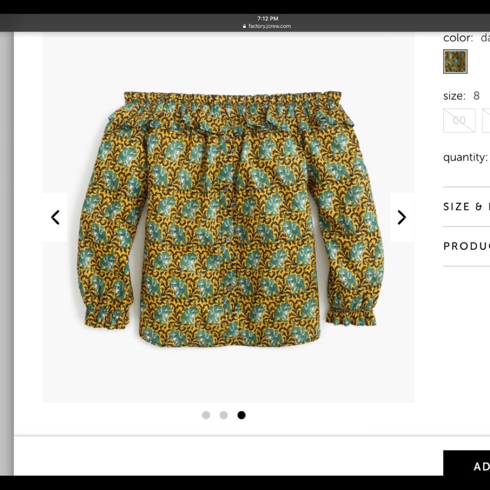 Jcrew over the shoulder elephant top